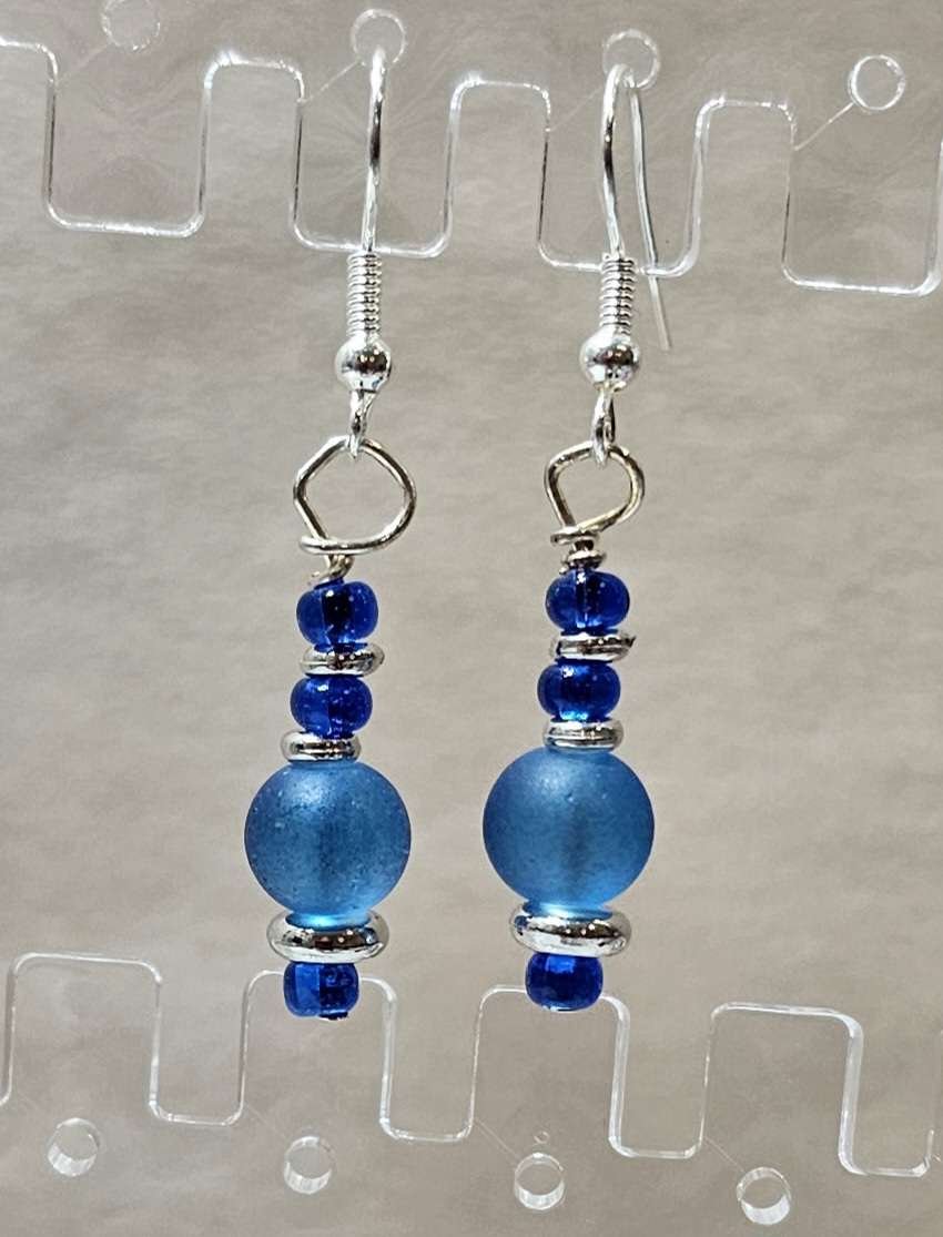 Cute Dangle Earrings - Blue & Silver 2