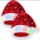 Lighted Christmas Hat Red Velvet Santa Claus Hat for Adults Child