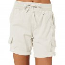 Women Shorts Summer Beach Cargo Pants Short Pants Elastic Waist Cotton Linen New - WHITE Women Shorts Summer Beach Cargo Pants Short Pants Elastic Waist Cotton Linen New - WHITE