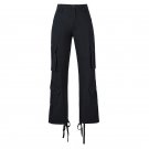 Women Casual Pocket Cargo Combat Bottoms Trousers Pants Work Pants - BLACK