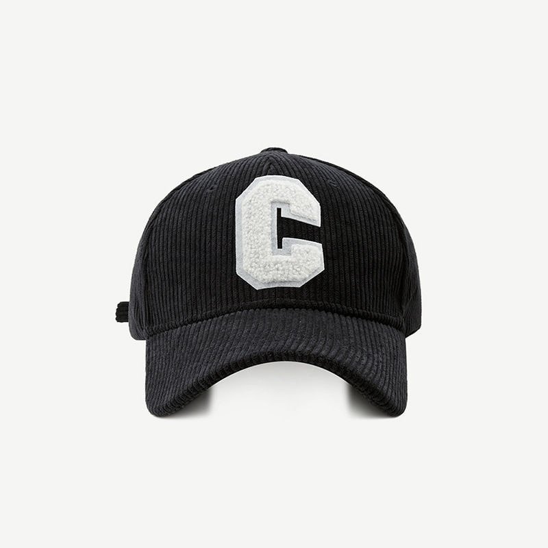 BLACK Corduroy Baseball Cap Ladies Letter C Snapback Hat Women Adjustable Casual Caps Hats