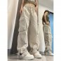 Side Pocket Cargo Pants Women's Trousers Baggy High Waist Straight Casual Pants Drawstring New Beige