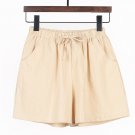 Women Shorts Linen Cotton Casual Korean Pant Drawstring Elastic Waist Bikers Shorts Khaki Women Shorts Linen Cotton Casual Korean Pant Drawstring Elastic Waist Bikers Shorts Khaki