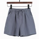 Women Shorts Linen Cotton Casual Korean Pant Drawstring Elastic Waist Bikers Shorts Grey Blue Women Shorts Linen Cotton Casual Korean Pant Drawstring Elastic Waist Bikers Shorts Grey Blue