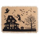 Set of 4 Brown and Black Haunted House Print Burlap Rectangular Placemats 19" x 13"