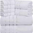 8 Pcs White Bath Linen Sets Viscose Stripe 600 GSM Ring Spun Cotton Towel 8 Pcs White Bath Linen Sets Viscose Stripe 600 GSM Ring Spun Cotton Towel