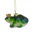 3" Green White Prince Frog In A Gold Crown Glass Christmas Ornaments 3" Green White Prince Frog In A Gold Crown Glass Christmas Ornaments