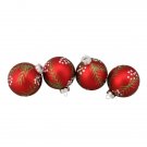 4Ct Red Pine Needle Pattern Glass Ball 3.25" Christmas Ornaments 4Ct Red Pine Needle Pattern Glass Ball 3.25" Christmas Ornaments