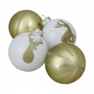 4Ct Champagne Gold White Striped Deer Glass 4.5" Christmas Ornaments