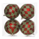 4 Matte Red Lime Green Glitter Diamond Ball 4" Christmas Ornaments 4 Matte Red Lime Green Glitter Diamond Ball 4" Christmas Ornaments