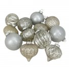 12 Piece Silver Assorted Distresse Glass Set 4" Christmas Ornaments