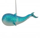6 Inch Blue Glass Glittered Whale Christmas Ornaments