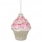 3.75 Inch Pink, Purple, And White Cupcake Glass Christmas Ornaments 3.75 Inch Pink, Purple, And White Cupcake Glass Christmas Ornaments