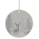 White Silver Arctic Moose Porcelain Disc 4" Christmas Ornaments