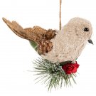 6.75" Front Facing Plaid Bird And Frosted Pine Needle Hanging Christmas Ornaments