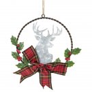 5.5 Inch Wreath Galvanized Moose With Plaid Bow Christmas Ornaments