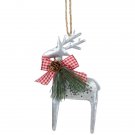 6.25" Silver Metal Reindeer With A Red Gingham Bowtie And Christmas Ornaments 6.25" Silver Metal Reindeer With A Red Gingham Bowtie And Christmas Ornaments