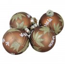 Set Of 4 White Floral On Gold Glass Ball 4" Christmas Ornaments