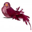 4 Inch Burgundy Forward Facing Bird Clip On Christmas Ornaments