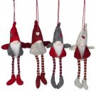 Set Of 4 Red And Gray Plush Gnome 8" Christmas Ornaments