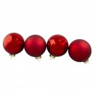 4 Piece Shiny And Matte Red Glass Ball Set 4" Christmas Ornaments