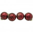 4Ct Burgundy Red And Gold Glitter Striped Glass Ball 3" Christmas Ornaments