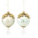 2 Silver Gold Acanthus Leaf Clear Jewel Dangle 6.5" Christmas Ornaments 2 Silver Gold Acanthus Leaf Clear Jewel Dangle 6.5" Christmas Ornaments