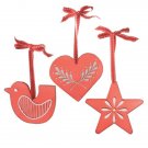 4.5" Red White Transparent Glass Bird Christmas Ornaments