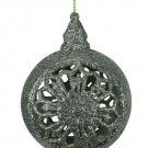 4.5" Silver Glitter Drenched Floral Cut Out Ball Christmas Ornaments