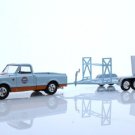 1968 Chevy C10 Gulf Pickup Truck Race Trailer Car Hauler 164 Scale Diecast Toys