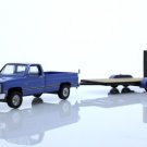 1981 Chevy C-20 Squarebody Truck & Flatbed Trailer 1:64 Scale Blue Diecast Toys