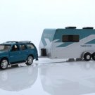 2005 Cadillac Escalade Truck & Rv Camper Trailer 1:64 Scale Blue Diecast Toys