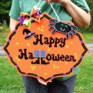 17" Happy Halloween Sign Pumpkin Witch Hat Shoes Wall Hanger Plaque Spider Decoration