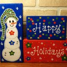 Snowman Happy S 3 Pc Wood Block Shelf Sitter Set Free Standing Winter Decoration Snowman Happy S 3 Pc Wood Block Shelf Sitter Set Free Standing Winter Decoration