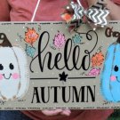 18" Hello Autumn Pumpkins Greeting Thanksgiving Autumn Wall Door Hanger Plaque Decoration