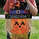 18" Pumpkin Witch Hat Halloween Sign Fall Jack-O-Lantern Wall Door Wood Plaque Decoration