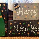 Distressed Glittered 3 Pc Happy New Year Wood Blocks Shelf Sitter Rustic Set Decoration