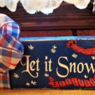 Distressed Let It Snow Wood Block Shelf Sitter Rustic Snowman Winter Christmas Decoration
