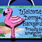 Backyard Resort Personalize Flamingo Sign Pool Tiki Porch Patio Deck Wall Plaque Decoration