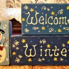 Distressed 3 Pc Welcome Winter Wood Block Shelf Sitter Rustic Set Snowman Winter Decoration