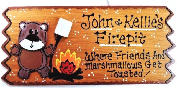 Bear Firepit Sign Fire Pit Personalize Sign Rustic Prim Deck Backyard Plaque Decoration