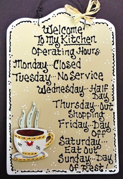 Coffee Cup Kitchen Operating Hours Sign Wall Art Hanger Wood Plaque Java Decoration