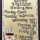 Coffee Cup Kitchen Operating Hours Sign Wall Art Hanger Wood Plaque Java Decoration