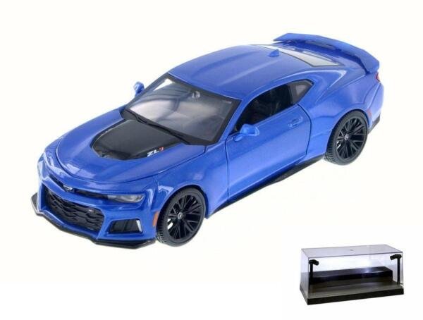 Car W/Led Display Case 2017 Chevy Camaro Zl1 Blue 34512 1/24 Diecast Toys