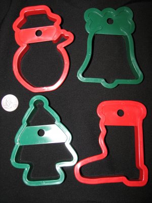 Christmas Holiday Cookie Cutters Set of Four Boot Bell Tree Snowman