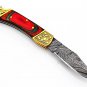 Damascus Steel Folding Pocket Personalized Knife Wood Handle + Leather Sheath
