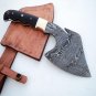 CUSTOM DAMASCUS STEEL AXE HUNTING KNIFE BRASS BOLSTER WITH BUFFALLOW HORN HANDLE
