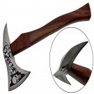 CUSTOM HAND MADE CARBON STEEL AXE WITH NICE ACHING BLADE WITH ROSS WOOD HANDLE