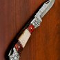 Damascus Steel Folding Pocket Personalized Knife STEEL BOLSTER ANGVE & PUKKA WOOD