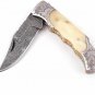Damascus Steel Folding Pocket Personalized Knife STEEL BOLSTER ANGVE & CAMEL BONE